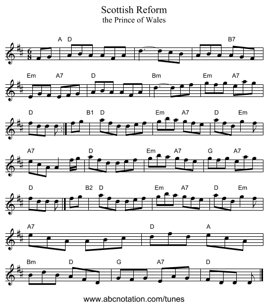 Scottish Reform - staff notation