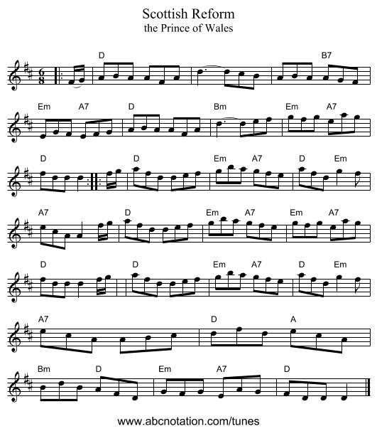 Scottish Reform - staff notation