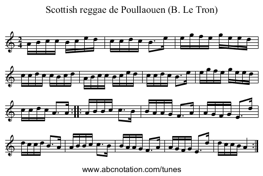 Scottish reggae de Poullaouen (B. Le Tron) - staff notation