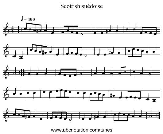 Scottish suédoise - staff notation