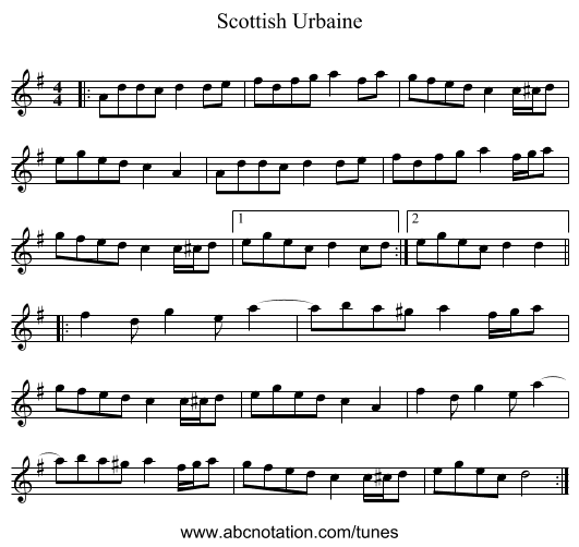 Scottish Urbaine - staff notation