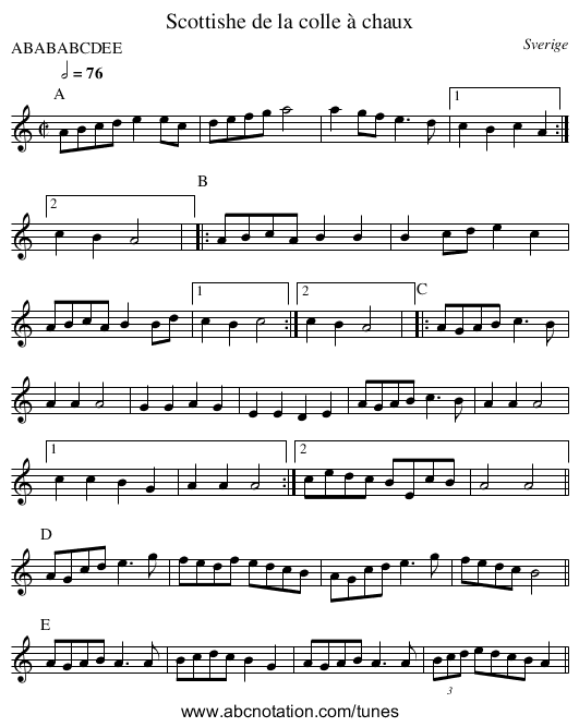 Scottishe de la colle à chaux - staff notation
