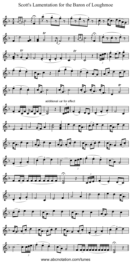 Scott's Lamentation for the Baron of Loughmoe - staff notation