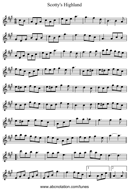 Scotty's Highland - staff notation