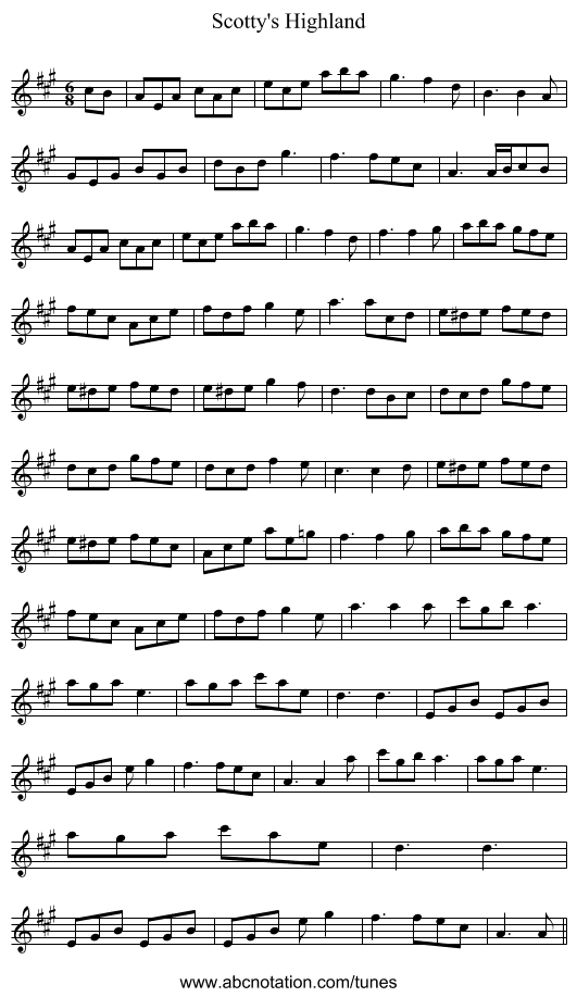 Scotty's Highland - staff notation