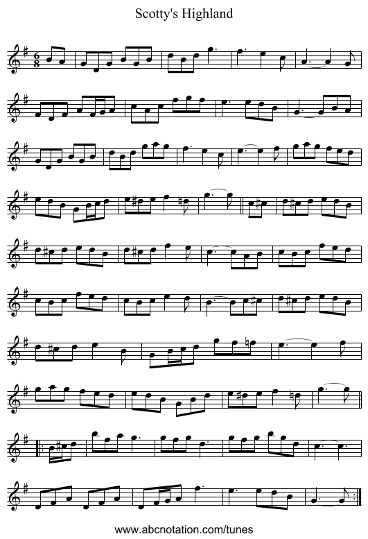 Scotty's Highland - staff notation
