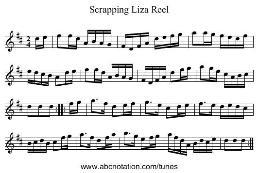 Scrapping Liza Reel - staff notation
