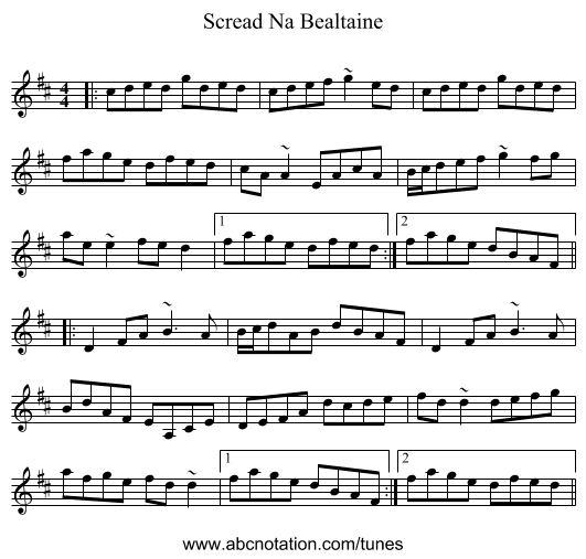 Scread Na Bealtaine - staff notation