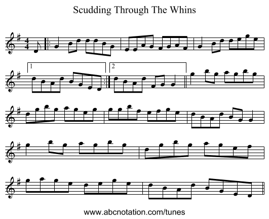 Scudding Through The Whins - staff notation