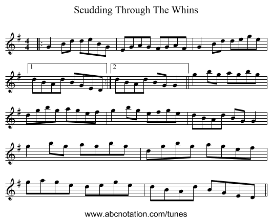 Scudding Through The Whins - staff notation
