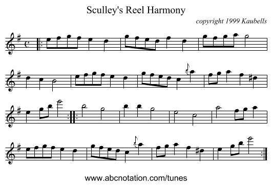 Sculley's Reel Harmony - staff notation