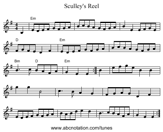 Sculley's Reel - staff notation
