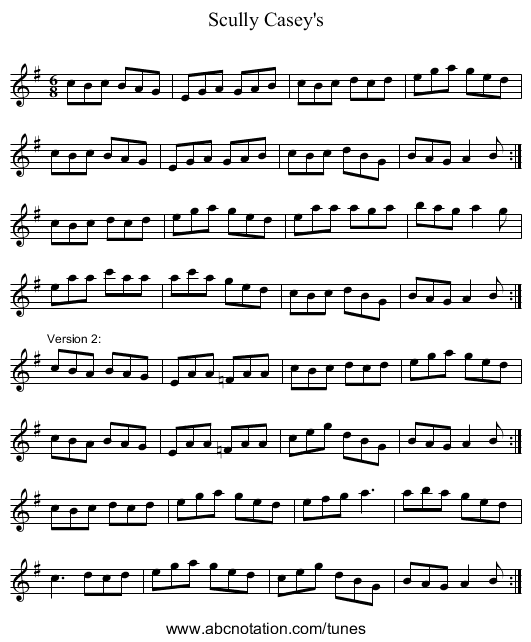 Scully Casey's - staff notation