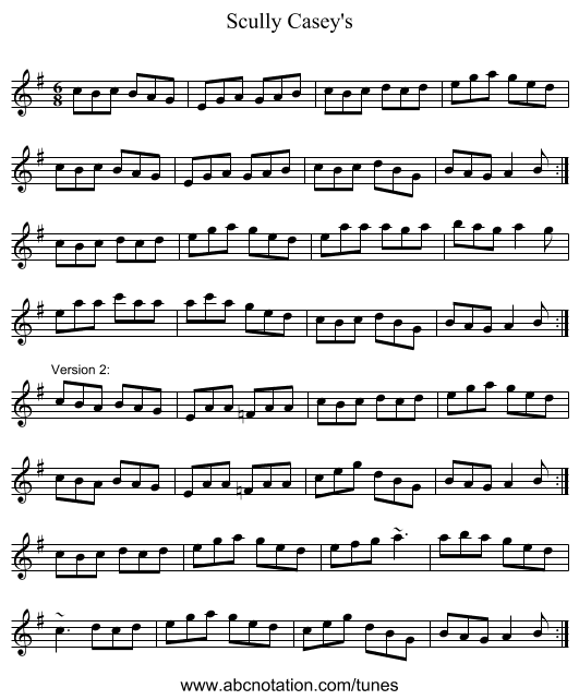 Scully Casey's - staff notation