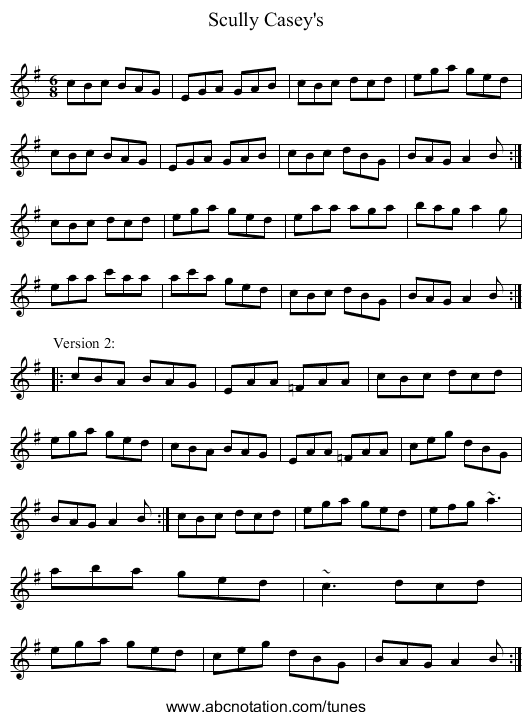Scully Casey's - staff notation