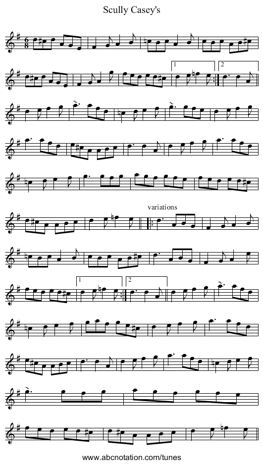 Scully Casey's - staff notation