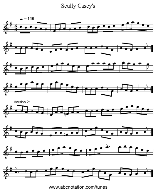 Scully Casey's - staff notation