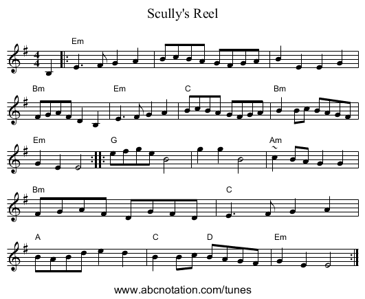 Scully's Reel - staff notation