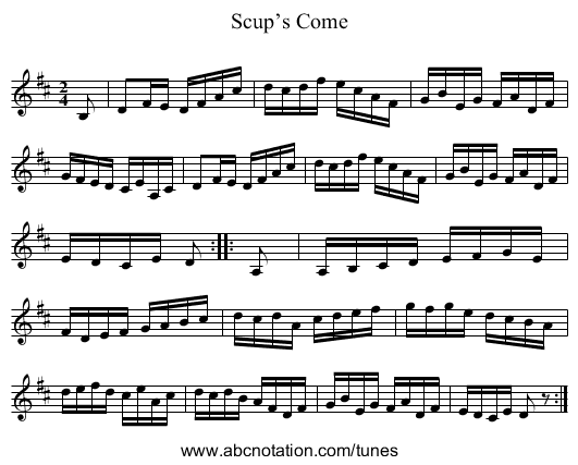 Scup’s Come - staff notation