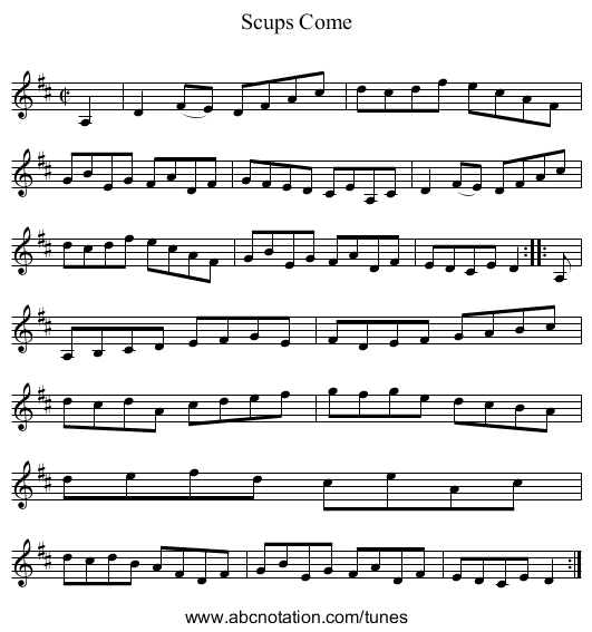 Scups Come - staff notation