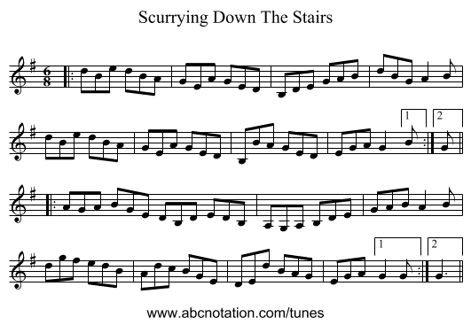 Scurrying Down The Stairs - staff notation