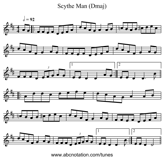 Scythe Man (Dmaj) - staff notation