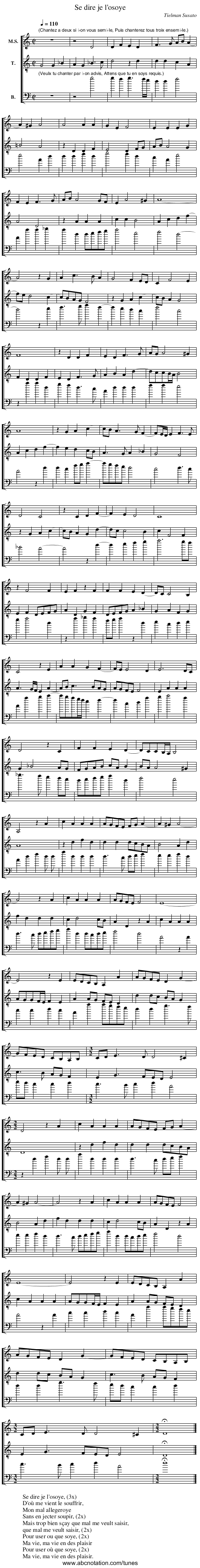 Se dire je l'osoye - staff notation