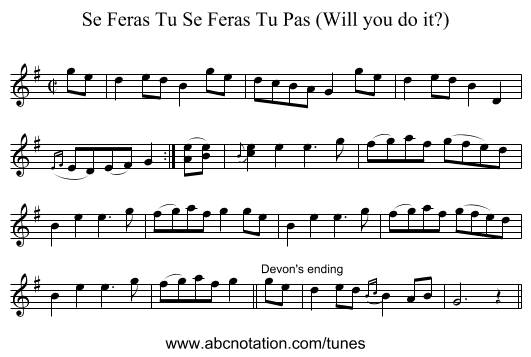 Se Feras Tu Se Feras Tu Pas (Will you do it?) - staff notation