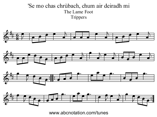 'Se mo chas chrùbach, chum air deiradh mi - staff notation