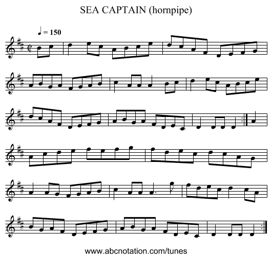 SEA CAPTAIN (hornpipe) - staff notation