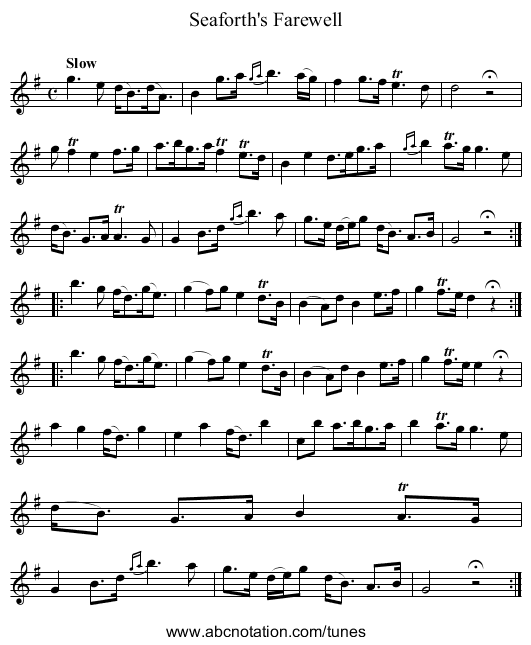 Seaforth's Farewell - staff notation