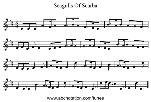 Seagulls Of Scarba - staff notation