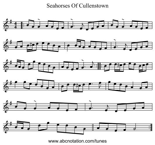 Seahorses Of Cullenstown - staff notation