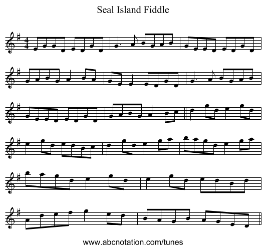Seal Island Fiddle - staff notation