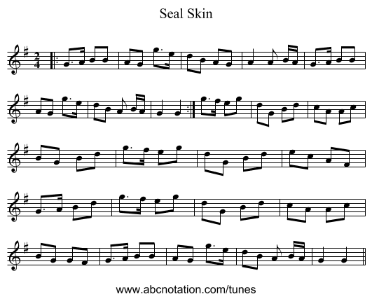 Seal Skin - staff notation