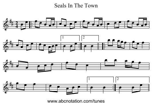 Seals In The Town - staff notation