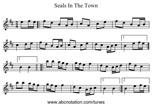 Seals In The Town - staff notation