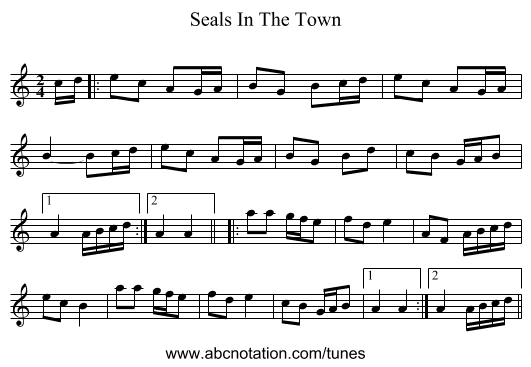 Seals In The Town - staff notation
