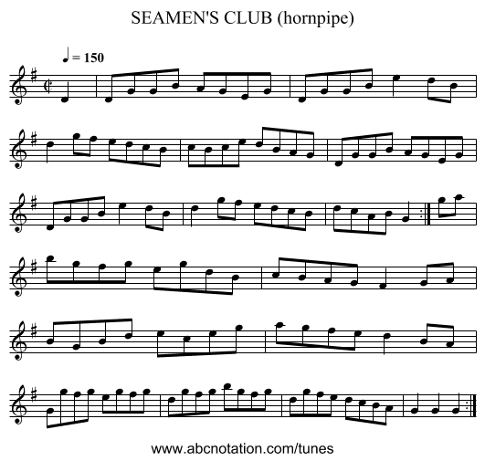 SEAMEN'S CLUB (hornpipe) - staff notation