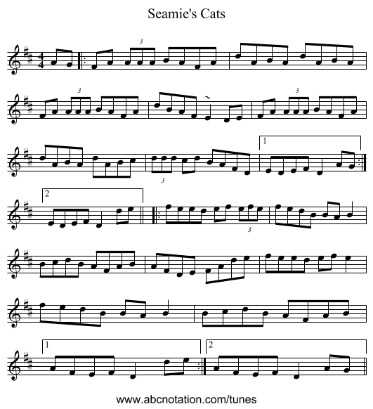 Seamie's Cats - staff notation