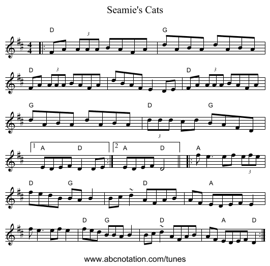 Seamie's Cats - staff notation
