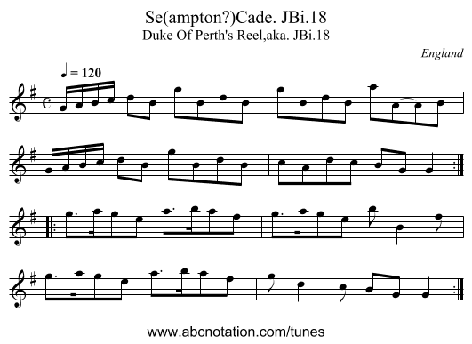 Se(ampton?)Cade. JBi.18 - staff notation