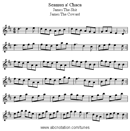 Seamus a' Chaca - staff notation