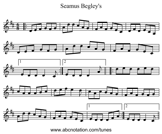 Seamus Begley's - staff notation