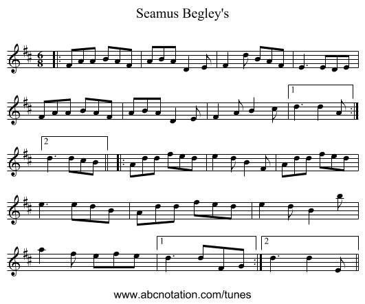 Seamus Begley's - staff notation