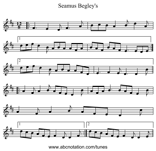 Seamus Begley's - staff notation
