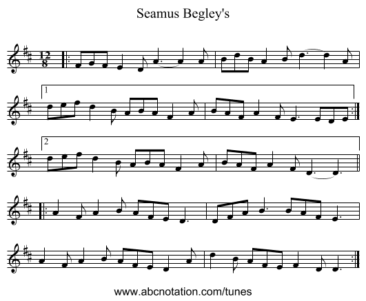 Seamus Begley's - staff notation