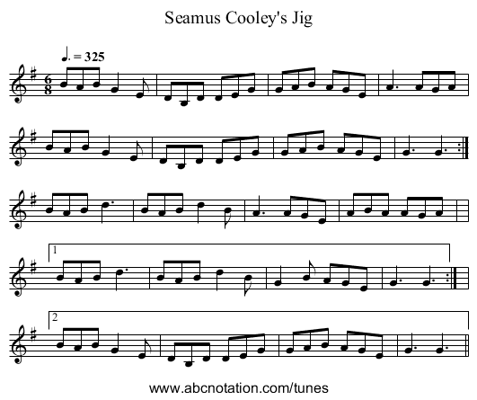 Seamus Cooley's Jig - staff notation