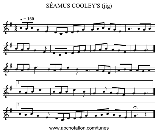 SÉAMUS COOLEY'S (jig) - staff notation