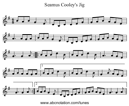 Seamus Cooley's Jig - staff notation
